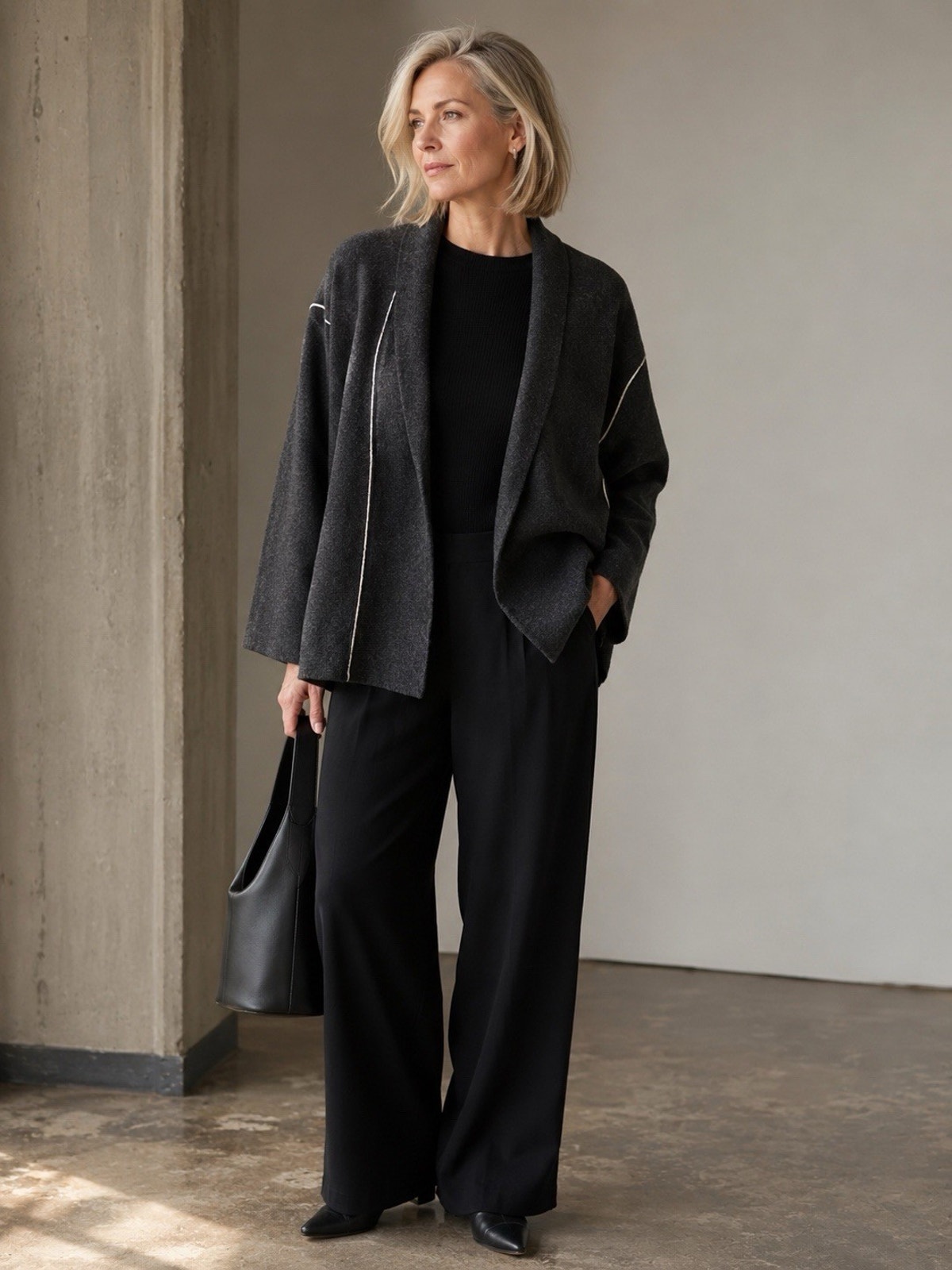 Eileen Fisher Wool Cardigan Jacket Gray Size Xs/Tp Minimalist Timeless